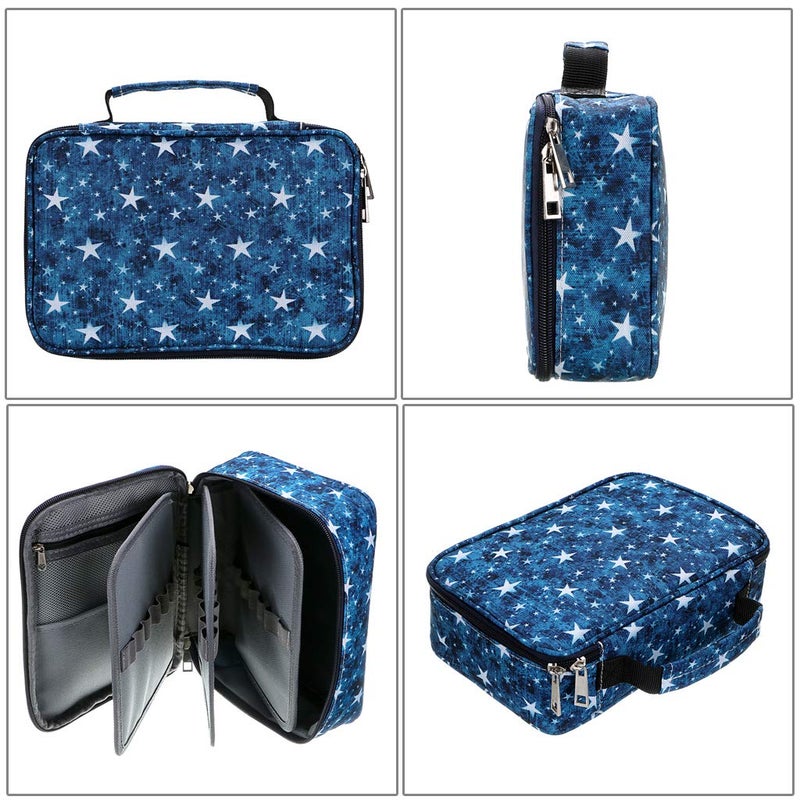 BTSKY Zipper Pens Pencil Case with Pattern-Multi-functional Stationery Pencil Pouch 36 Large Stretchy Slots for 72 Colored Pencils(Star Blue) - Image 4